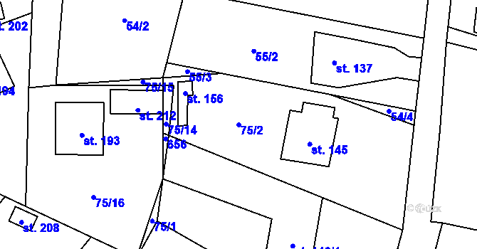 Parcela st. 75/2 v KÚ Letiny, Katastrální mapa