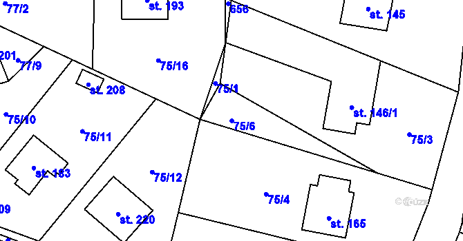 Parcela st. 75/6 v KÚ Letiny, Katastrální mapa
