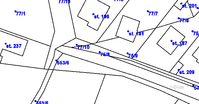 Parcela st. 75/8 v KÚ Letiny, Katastrální mapa
