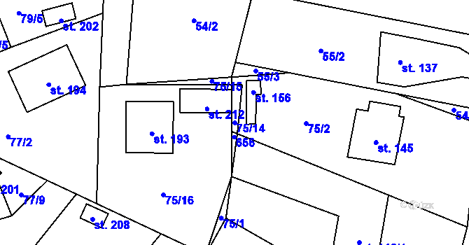 Parcela st. 75/14 v KÚ Letiny, Katastrální mapa
