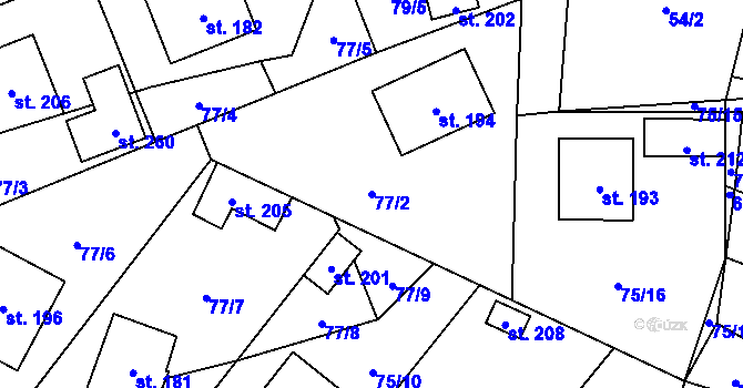 Parcela st. 77/2 v KÚ Letiny, Katastrální mapa