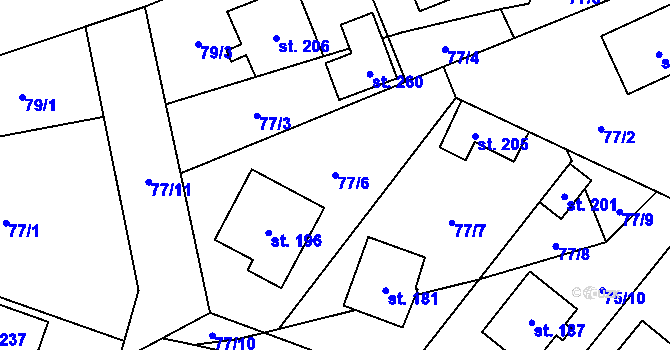 Parcela st. 77/6 v KÚ Letiny, Katastrální mapa
