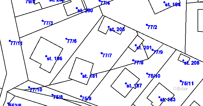 Parcela st. 77/7 v KÚ Letiny, Katastrální mapa