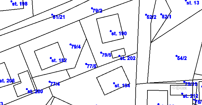 Parcela st. 79/5 v KÚ Letiny, Katastrální mapa