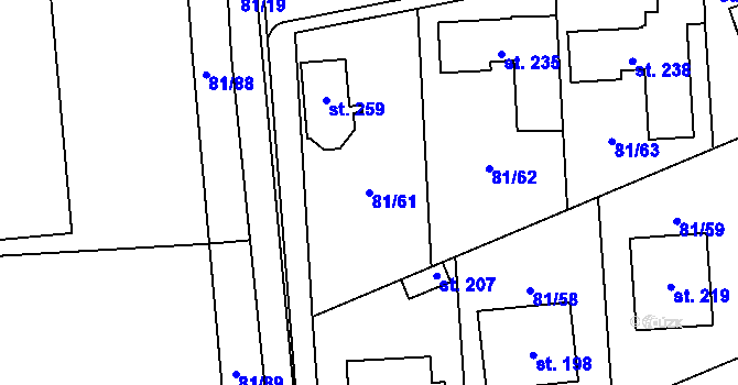 Parcela st. 81/61 v KÚ Letiny, Katastrální mapa