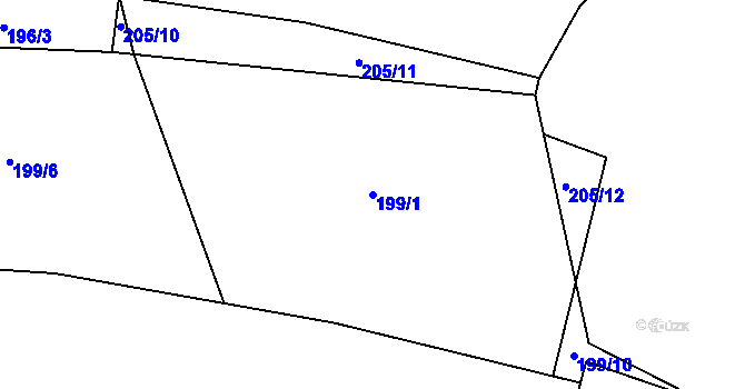 Parcela st. 199/1 v KÚ Letiny, Katastrální mapa