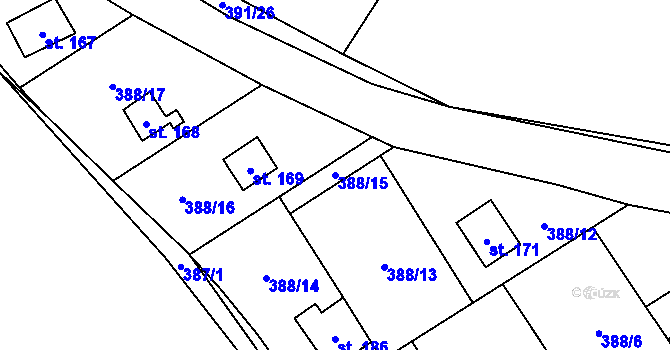 Parcela st. 388/15 v KÚ Letiny, Katastrální mapa
