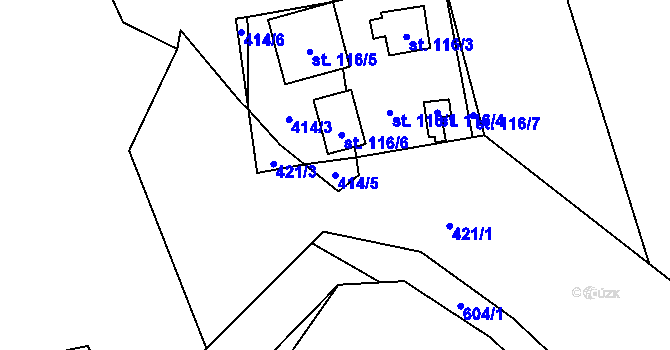 Parcela st. 414/5 v KÚ Letiny, Katastrální mapa