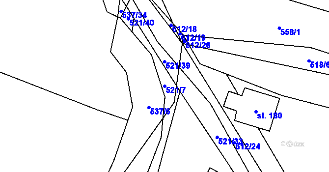 Parcela st. 521/7 v KÚ Letiny, Katastrální mapa