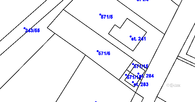 Parcela st. 571/6 v KÚ Letiny, Katastrální mapa