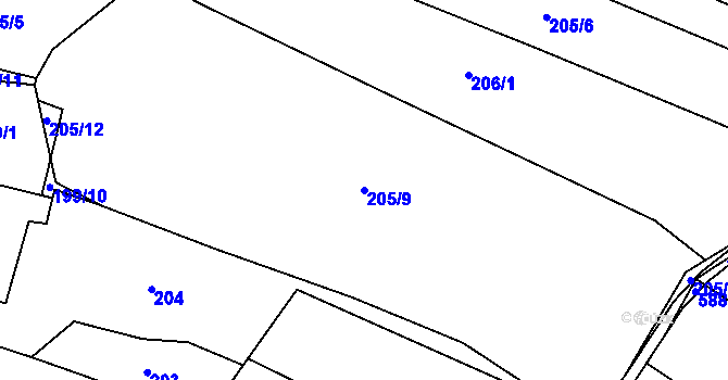 Parcela st. 205/9 v KÚ Letiny, Katastrální mapa