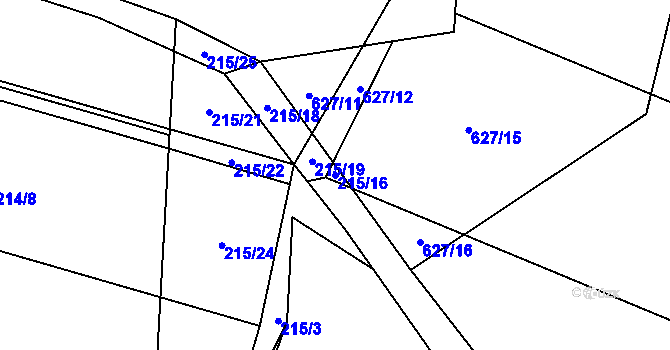 Parcela st. 215/16 v KÚ Letiny, Katastrální mapa