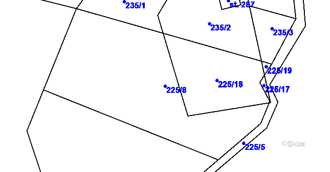 Parcela st. 225/8 v KÚ Letiny, Katastrální mapa