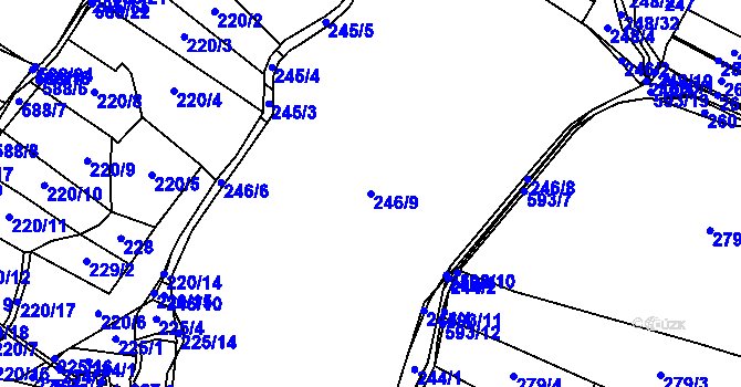 Parcela st. 246/9 v KÚ Letiny, Katastrální mapa