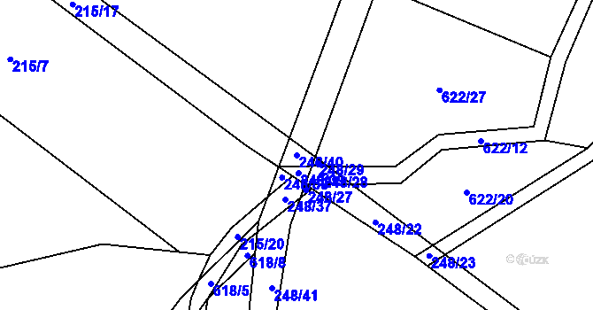 Parcela st. 248/40 v KÚ Letiny, Katastrální mapa