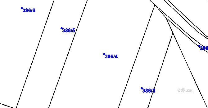 Parcela st. 386/4 v KÚ Letiny, Katastrální mapa