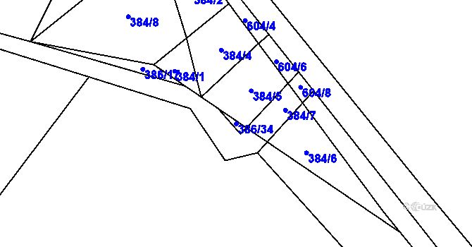 Parcela st. 386/34 v KÚ Letiny, Katastrální mapa