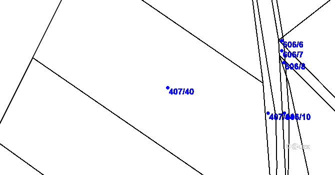 Parcela st. 407/40 v KÚ Letiny, Katastrální mapa