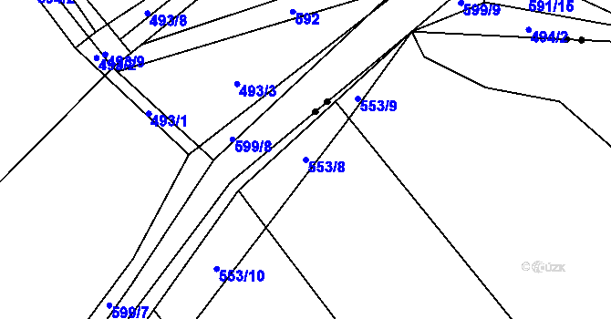Parcela st. 553/8 v KÚ Letiny, Katastrální mapa