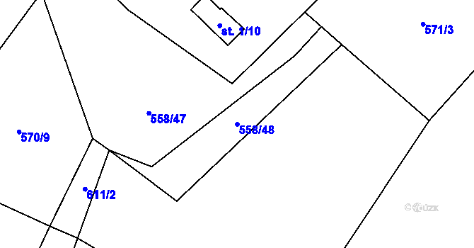 Parcela st. 558/48 v KÚ Letiny, Katastrální mapa