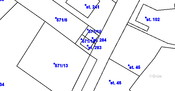 Parcela st. 283 v KÚ Letiny, Katastrální mapa