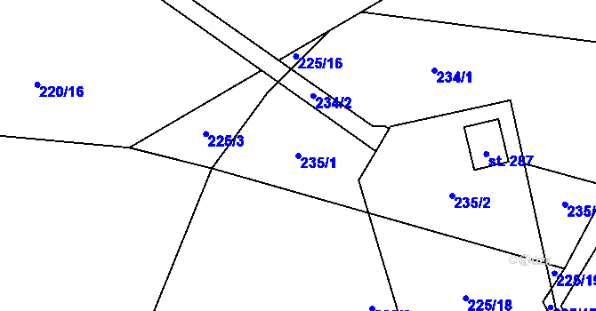 Parcela st. 235/1 v KÚ Letiny, Katastrální mapa
