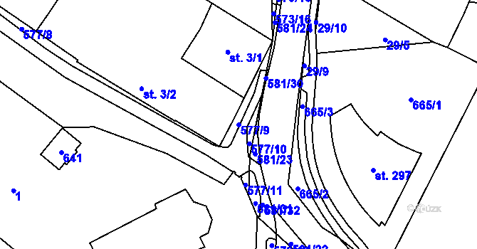 Parcela st. 577/9 v KÚ Letiny, Katastrální mapa