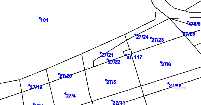 Parcela st. 27/21 v KÚ Letkov, Katastrální mapa