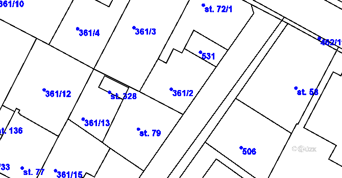 Parcela st. 361/2 v KÚ Letkov, Katastrální mapa