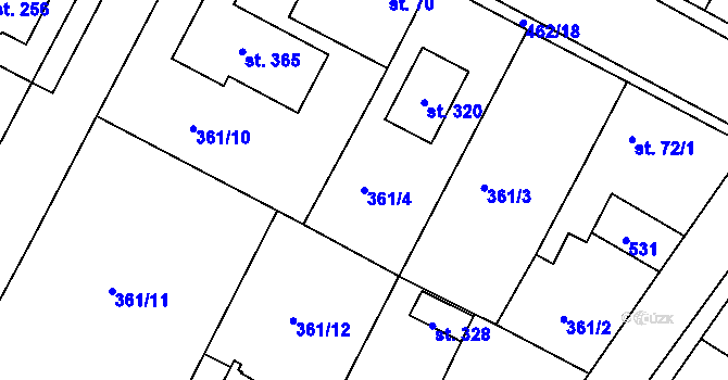 Parcela st. 361/4 v KÚ Letkov, Katastrální mapa