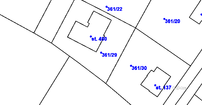 Parcela st. 361/29 v KÚ Letkov, Katastrální mapa