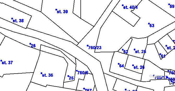 Parcela st. 760/23 v KÚ Červená, Katastrální mapa