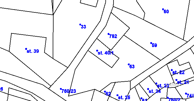 Parcela st. 40/1 v KÚ Červená, Katastrální mapa