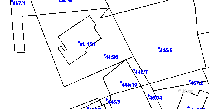 Parcela st. 445/6 v KÚ Červená, Katastrální mapa