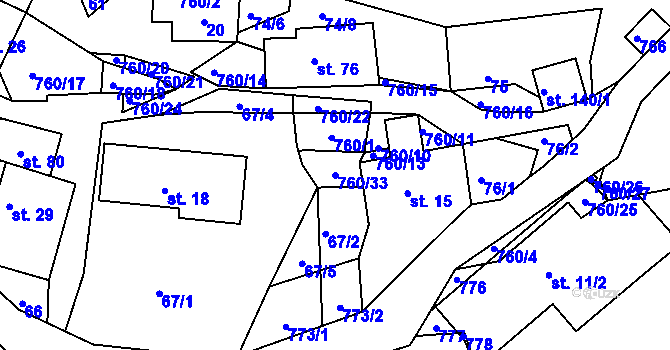 Parcela st. 760/33 v KÚ Červená, Katastrální mapa