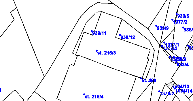 Parcela st. 216/3 v KÚ Kunčice u Letohradu, Katastrální mapa