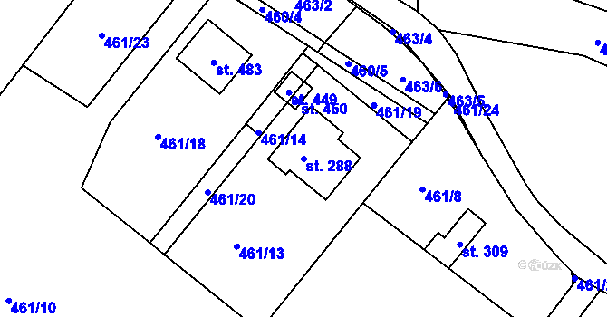 Parcela st. 288 v KÚ Kunčice u Letohradu, Katastrální mapa
