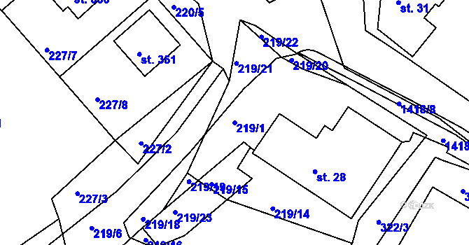 Parcela st. 219/1 v KÚ Kunčice u Letohradu, Katastrální mapa