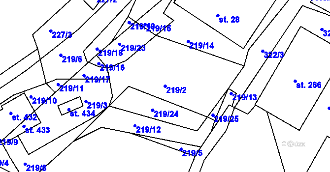 Parcela st. 219/2 v KÚ Kunčice u Letohradu, Katastrální mapa