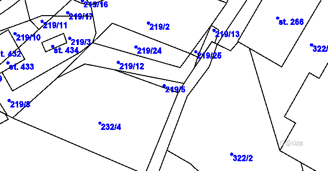 Parcela st. 219/5 v KÚ Kunčice u Letohradu, Katastrální mapa