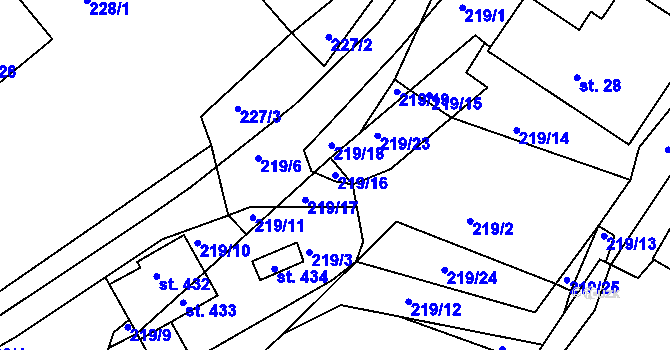 Parcela st. 219/16 v KÚ Kunčice u Letohradu, Katastrální mapa
