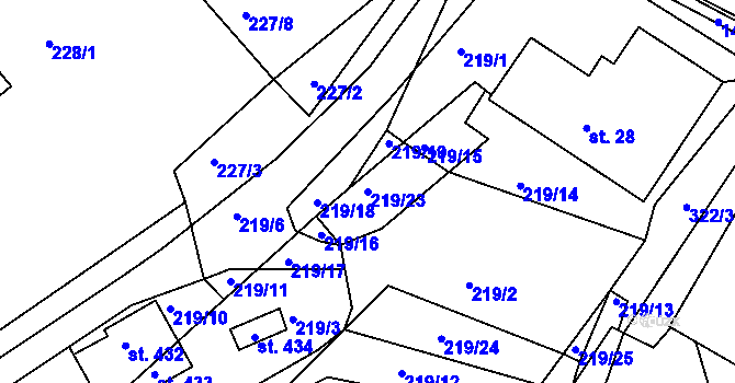 Parcela st. 219/23 v KÚ Kunčice u Letohradu, Katastrální mapa