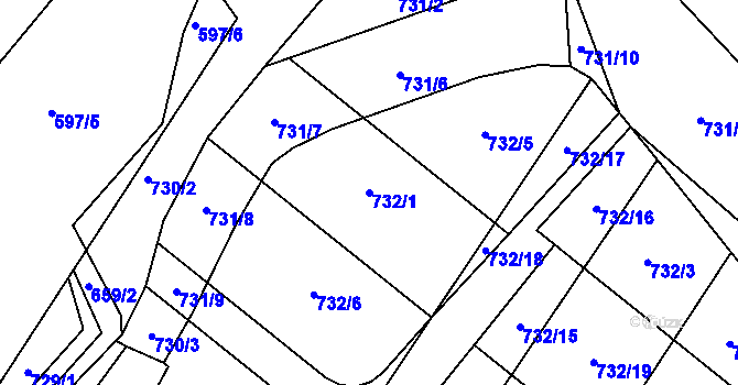 Parcela st. 732/1 v KÚ Kunčice u Letohradu, Katastrální mapa