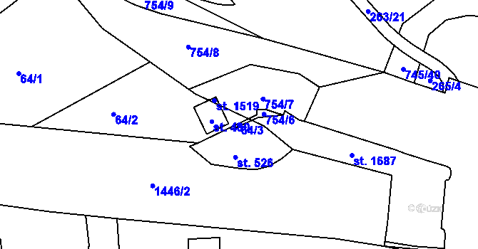 Parcela st. 64/3 v KÚ Kunčice u Letohradu, Katastrální mapa