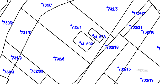 Parcela st. 592 v KÚ Kunčice u Letohradu, Katastrální mapa