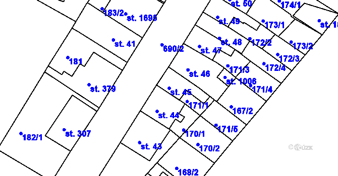 Parcela st. 45 v KÚ Letohrad, Katastrální mapa