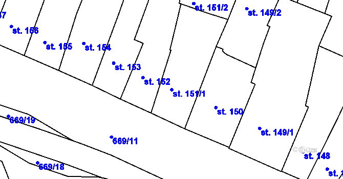 Parcela st. 151/1 v KÚ Letohrad, Katastrální mapa