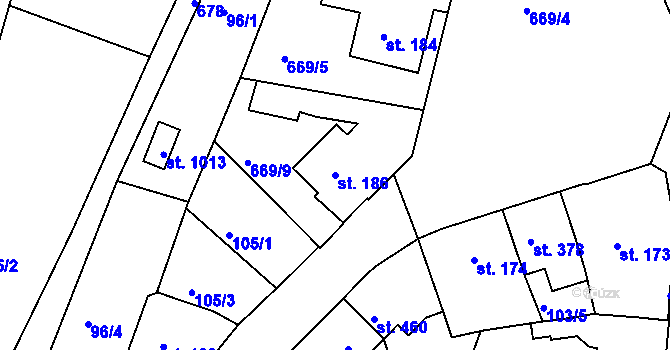 Parcela st. 186 v KÚ Letohrad, Katastrální mapa