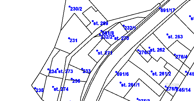 Parcela st. 271 v KÚ Letohrad, Katastrální mapa