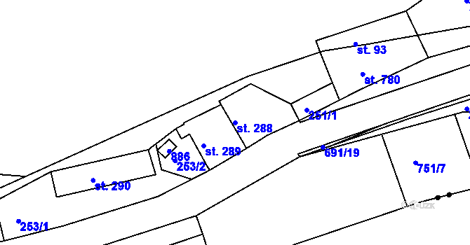 Parcela st. 288 v KÚ Letohrad, Katastrální mapa